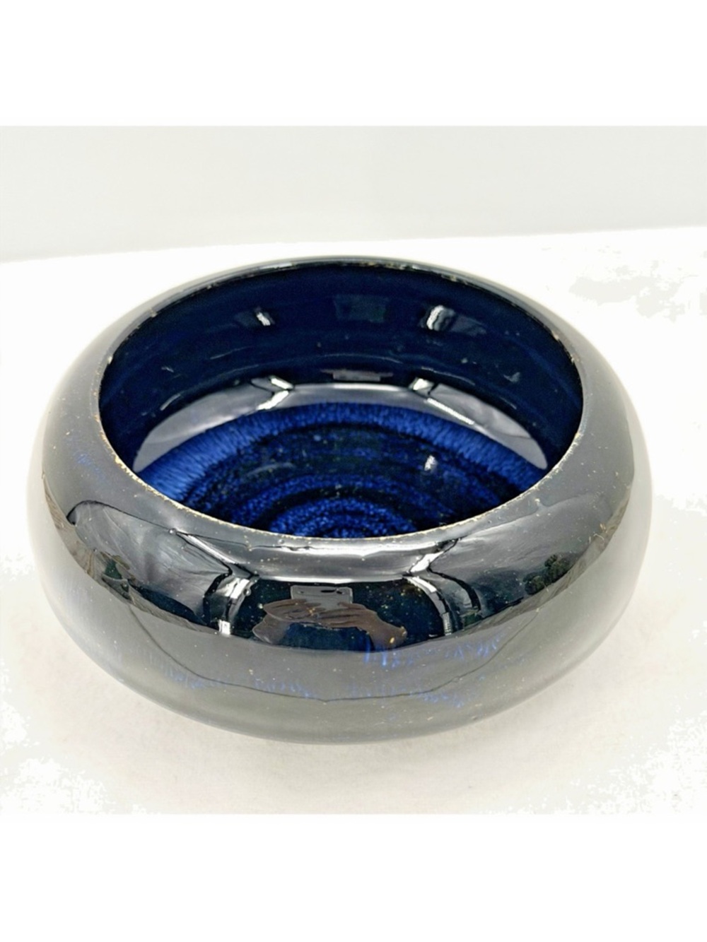 Carl-Harry Stalhane Rorstrand Sweden Blue Studio Art Pottery Bowl Signed 4.75"